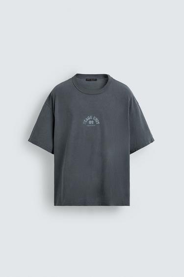 WASHED CONTRAST PRINT T-SHIRT - Light grey by Zara