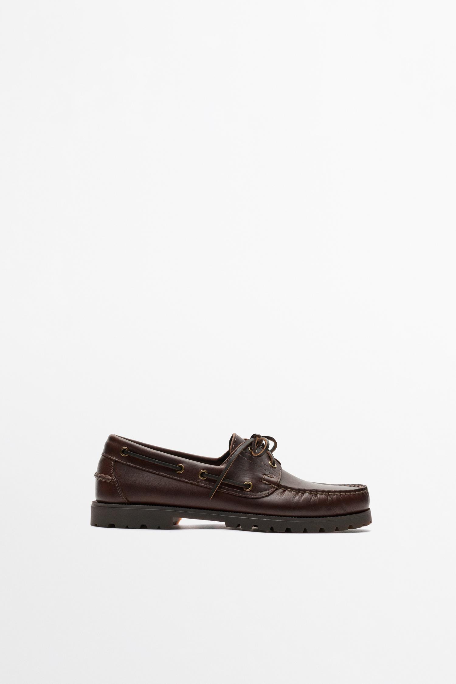 Nappa leather boat shoe — Dark tan