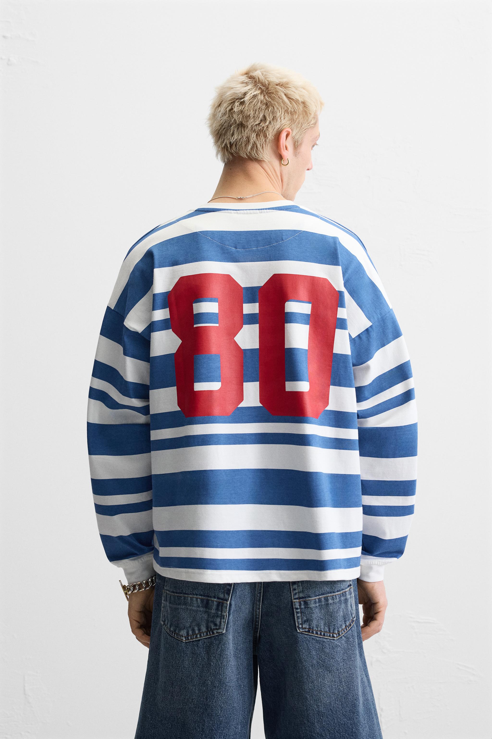 ナンバーストライプTシャツ - ホワイト/ネイビーブルー | ZARA