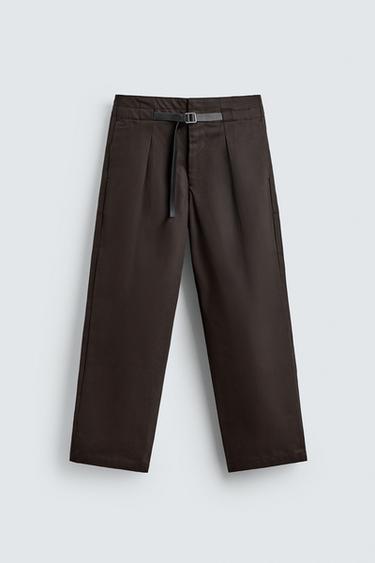 PLEATED TROUSERS WITH BELT - Chocolate by Zara