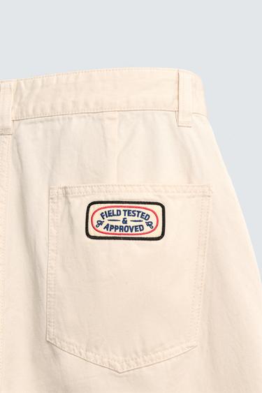BAGGY FIT BERMUDA SHORTS WITH PATCHES - Beige by Zara - Image 9