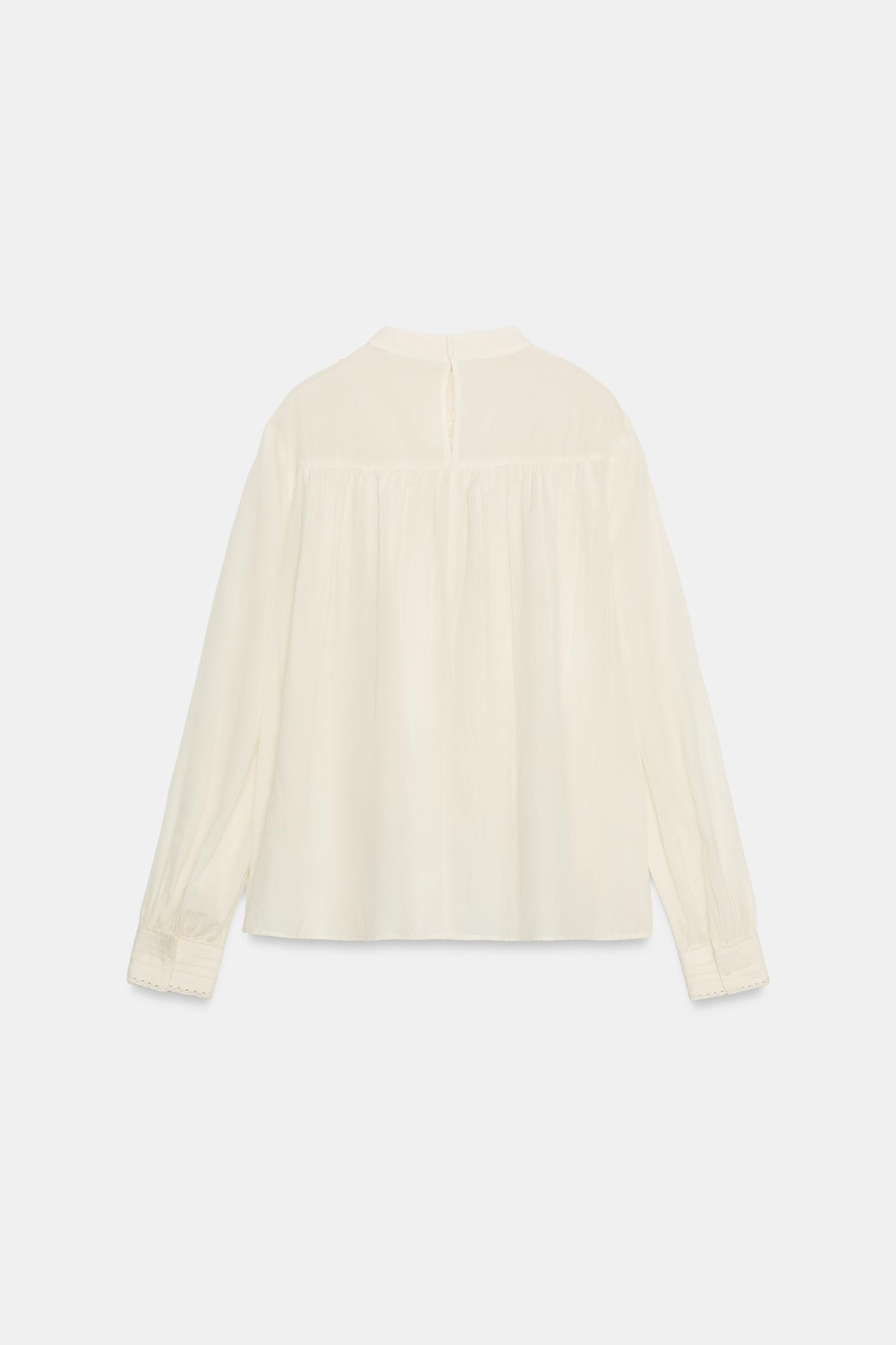 Женская блузка Zara Romantic Floral Embroidered Blouse, цвет: Экрю — фото 8