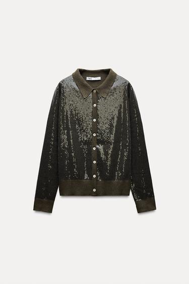 SEQUINNED KNIT CARDIGAN - Bottle green by Zara