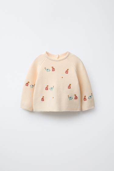 EMBROIDERED ELEPHANT KNIT SWEATER - Ecru by Zara