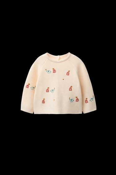 Zara EMBROIDERED ELEPHANT KNIT SWEATER - Ecru - Image 0