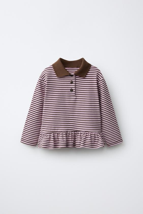 STRIPED PEPLUM POLO SHIRT - Chocolate brown de Zara - Imagen 0