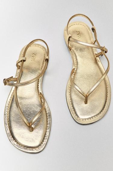 METALLIC-EFFECT LEATHER SANDALS - Gold by Zara