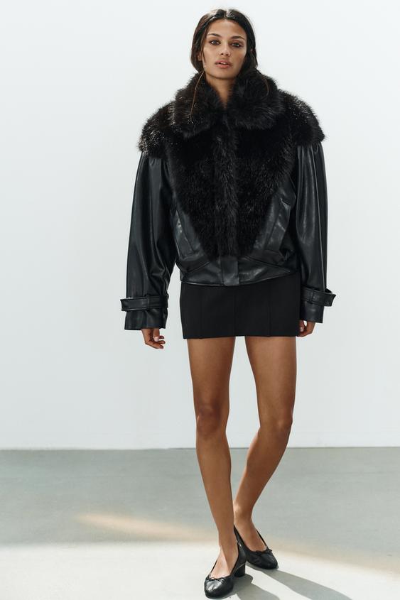 VESTE COMBINÉE EFFET FOURRURE - Noir de Zara - Image 0