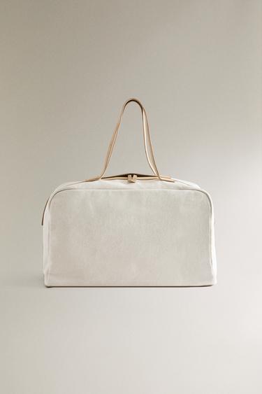 SAC EN TOILE DÉTAILS CUIR - Blanc écru de Zara - Image 0