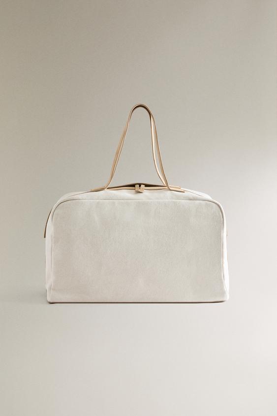 SAC EN TOILE DÉTAILS CUIR - Blanc écru de Zara - Image 0