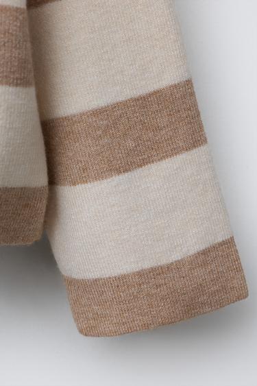 POLO EN MAILLE À RAYURES AVEC POCHE CŒUR - Écru / Beige de Zara - Image 3