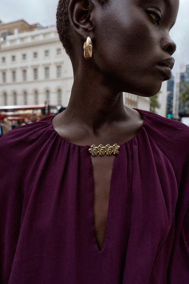 SEMI-SHEER BLOUSE WITH TRIM - Dark aubergine by Zara - Image 3