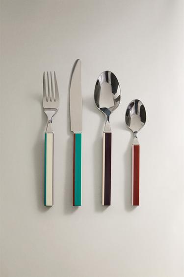 Zara 4-PIECE FLATWARE SET WITH STRIPED HANDLE X COLLAGERIE - striped - Image 0