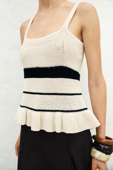 TOP EN MAILLE À BRETELLES STRUCTURE - Écru / Noir de Zara - Image 2