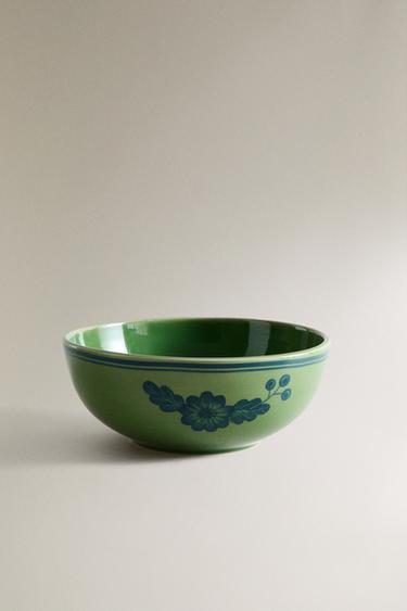 花柄 ストーンウェア製 サラダボウルブルー/グリーンZaraの花柄 ストーンウェア製 サラダボウル - ブルー/グリーン