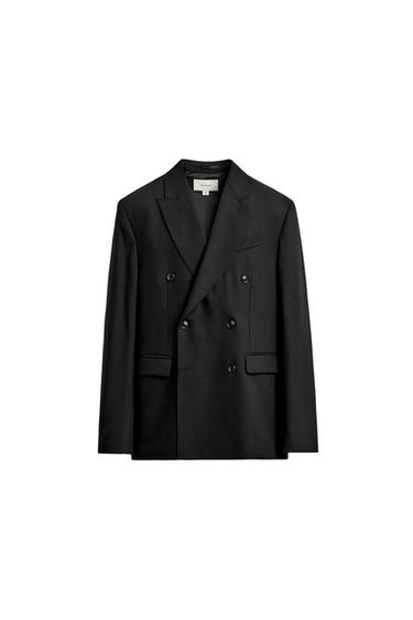 DOUBLE-BREASTED WOOL SUIT BLAZER - Black by Zara