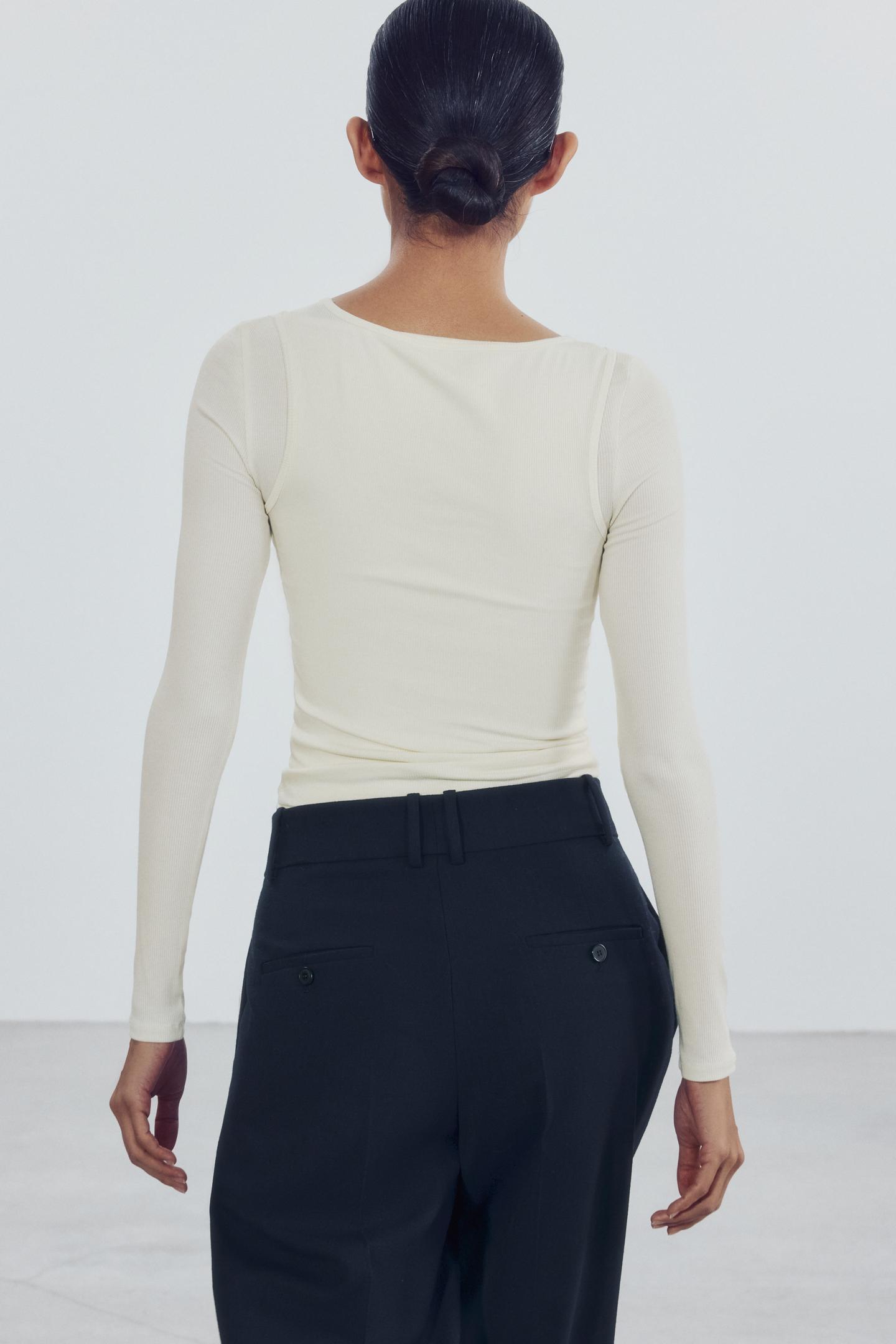 Женская футболка Zara Layered Effect, цвет: Сливочный — фото 3