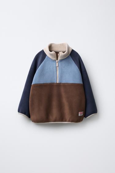 COLOUR BLOCK FLEECE SWEATSHIRT WITH LABEL - Navy blue by Zara