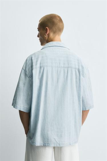 CHEMISE DÉLAVÉE JACQUARD RAYURES - Bleu clair de Zara - Image 2