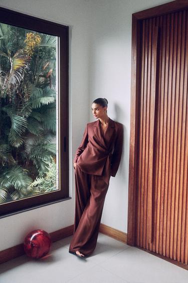 LINEN BLEND WIDE-LEG TROUSERS SET - Rust by Zara