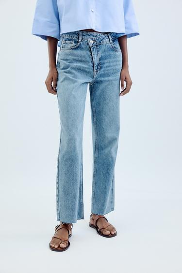 JEANS Z1975 STRAIGHT MIT HOHEM BUND UND ÜBERKREUZTEM BUND - Mittelblau von Zara