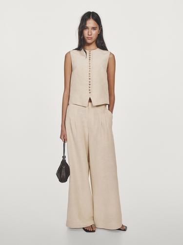 Zara Linen blend darted wide-leg trousers - Sand - Image 0