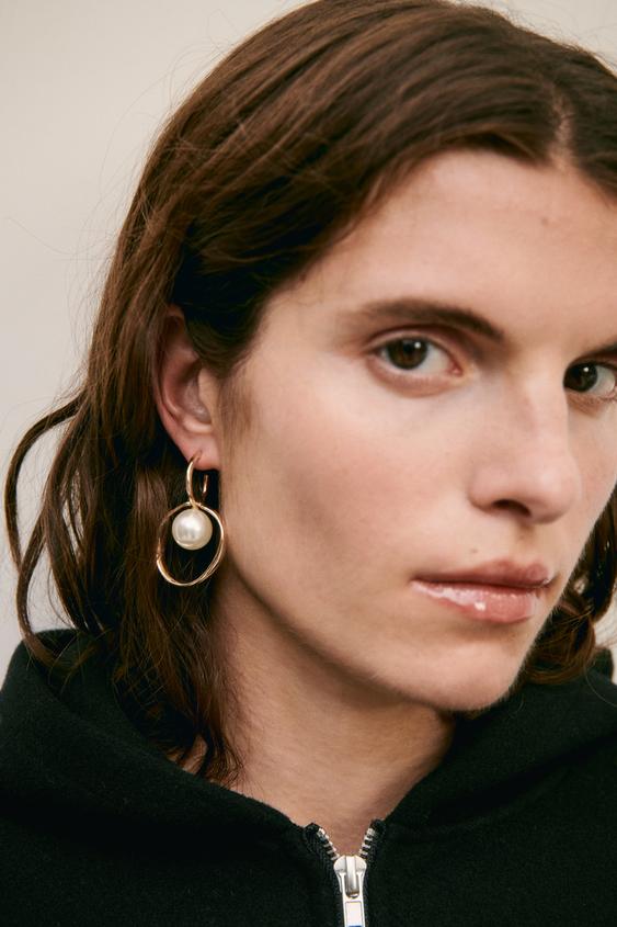 Zara pearl hoop earrings Clearance