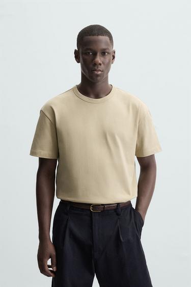 CAMISETA HEAVYWEIGHT RIBETE - Beige de Zara