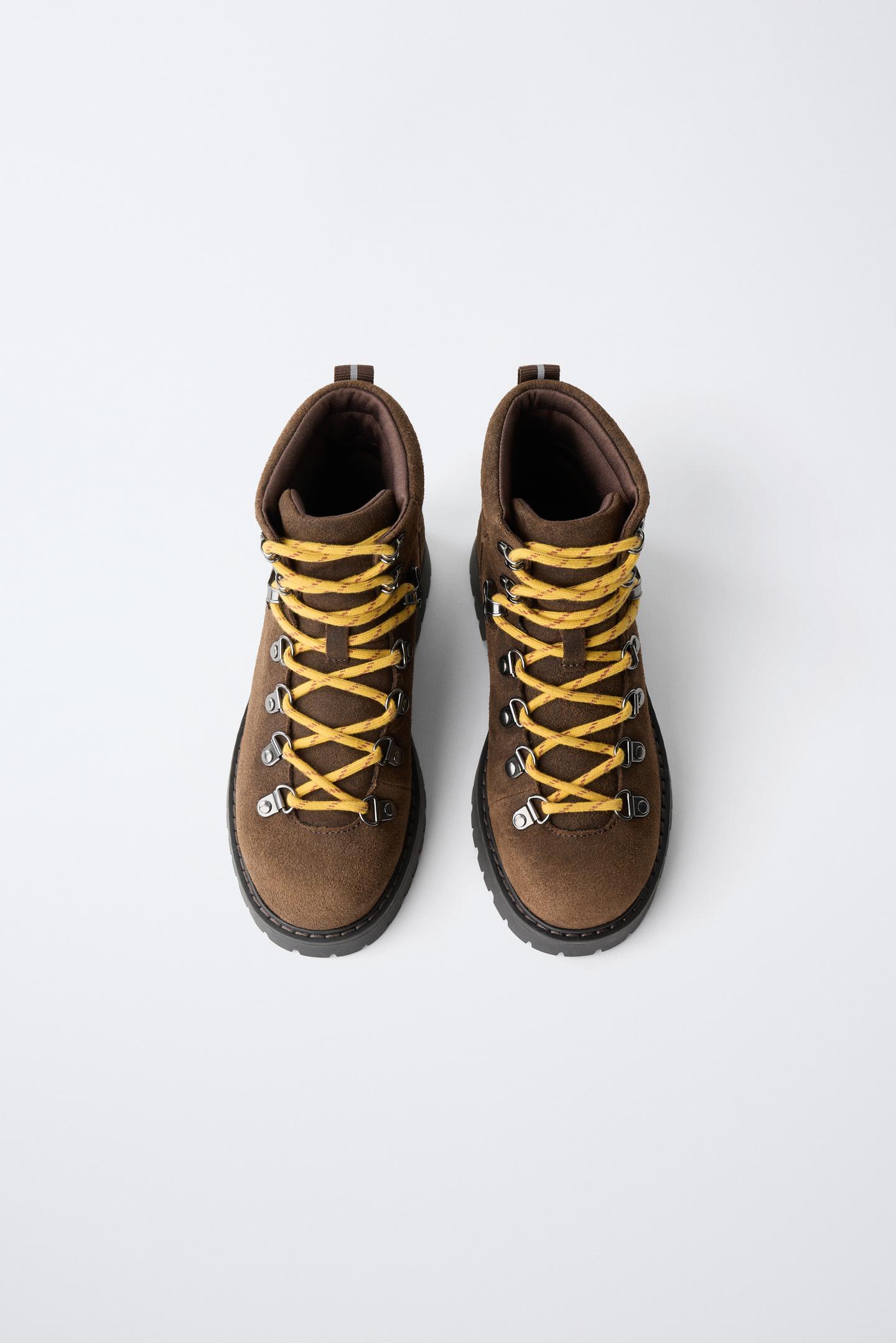 Детские ботинки Zara Leather Hiking with Laces, цвет: Коричневый — фото 4
