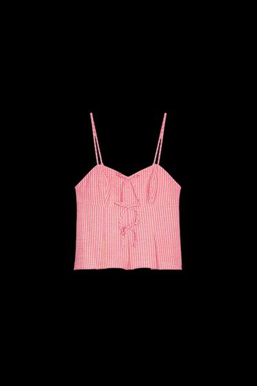 Zara STRIPED BOW TOP - Pink - Image 0