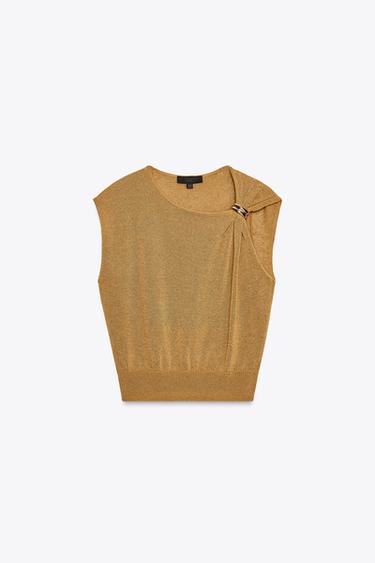 KNIT TRIM TOP - Dark straw by Zara - Image 4