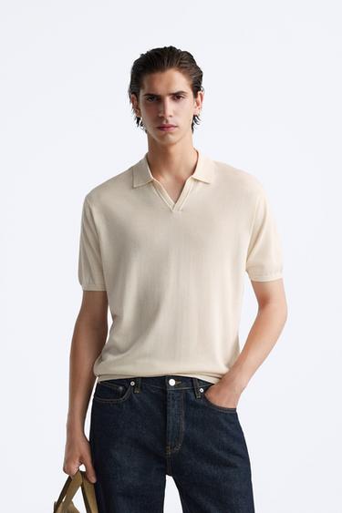 LYOCELL BLEND KNIT POLO SHIRT - Vanilla by Zara