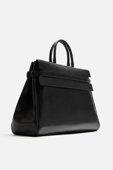 LEATHER HANDBAG - Black by Zara - Image 1