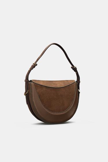 Zara CROSSBODY BAG WITH LEATHER FLAP - Chocolate - Image 0