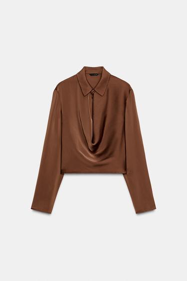 CHEMISE FLUIDE SATINÉE - Marron de Zara - Image 3