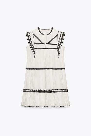 ZW COLLECTION EMBROIDERED SHORT DRESS - Ecru by Zara - Image 5