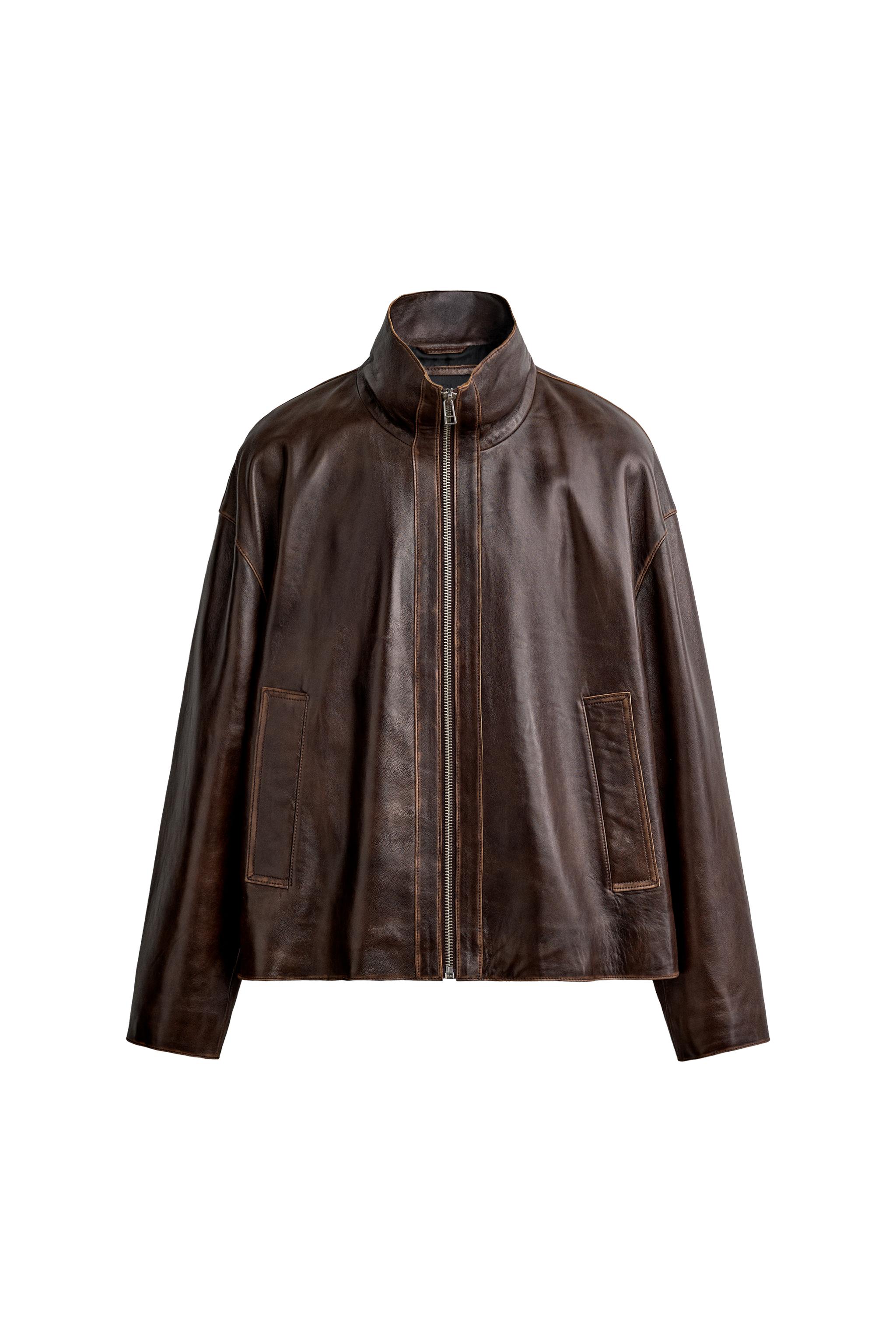 VINTAGE EFFECT LEATHER JACKET - Brown | ZARA United States