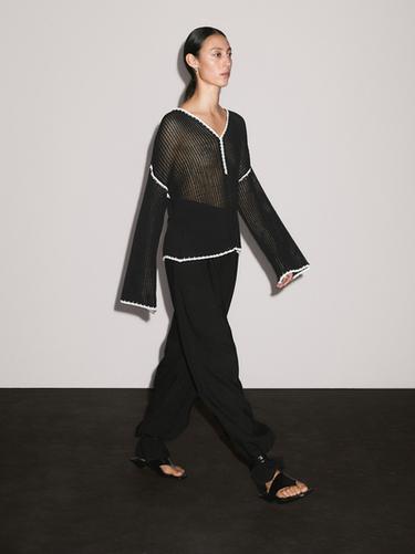 Zara 100% cotton openwork crochet sweater - Black - Image 0