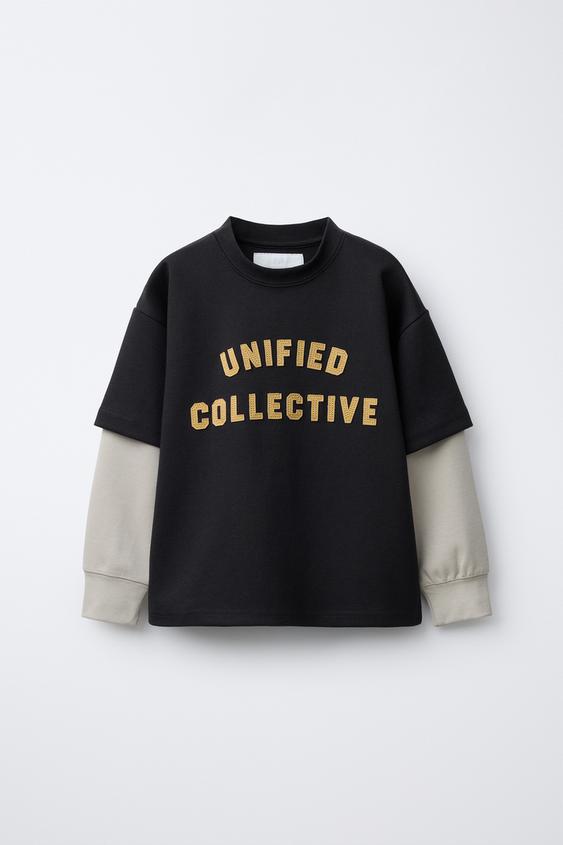 SUDADERA DOBLE MANGA VARSITY INTERLOCK - Antracita oscuro de Zara - Imagen 0