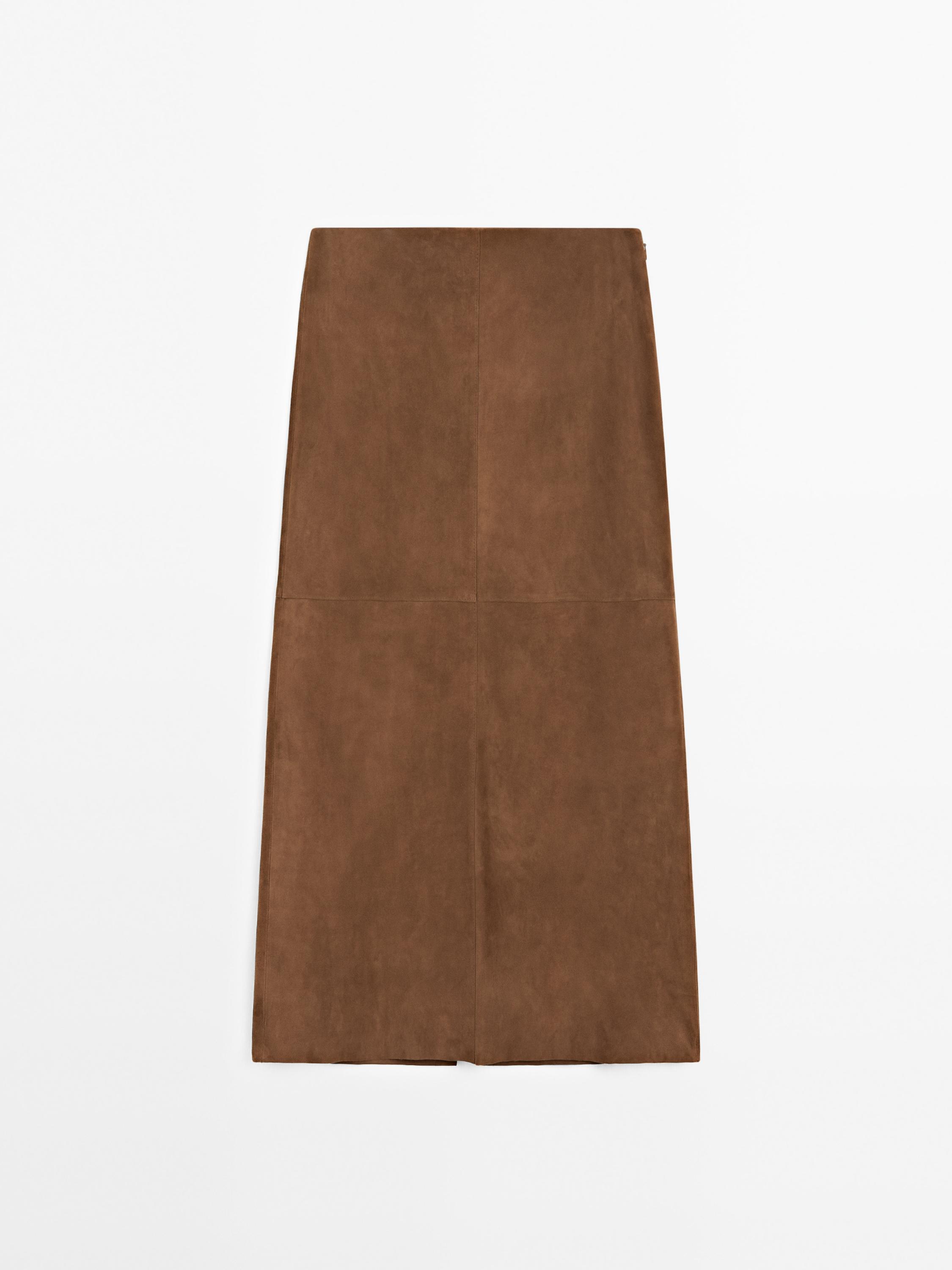 Suede leather midi skirt