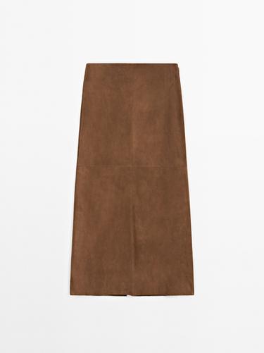 Falda midi piel ante - Marrón de Zara - Imagen 0
