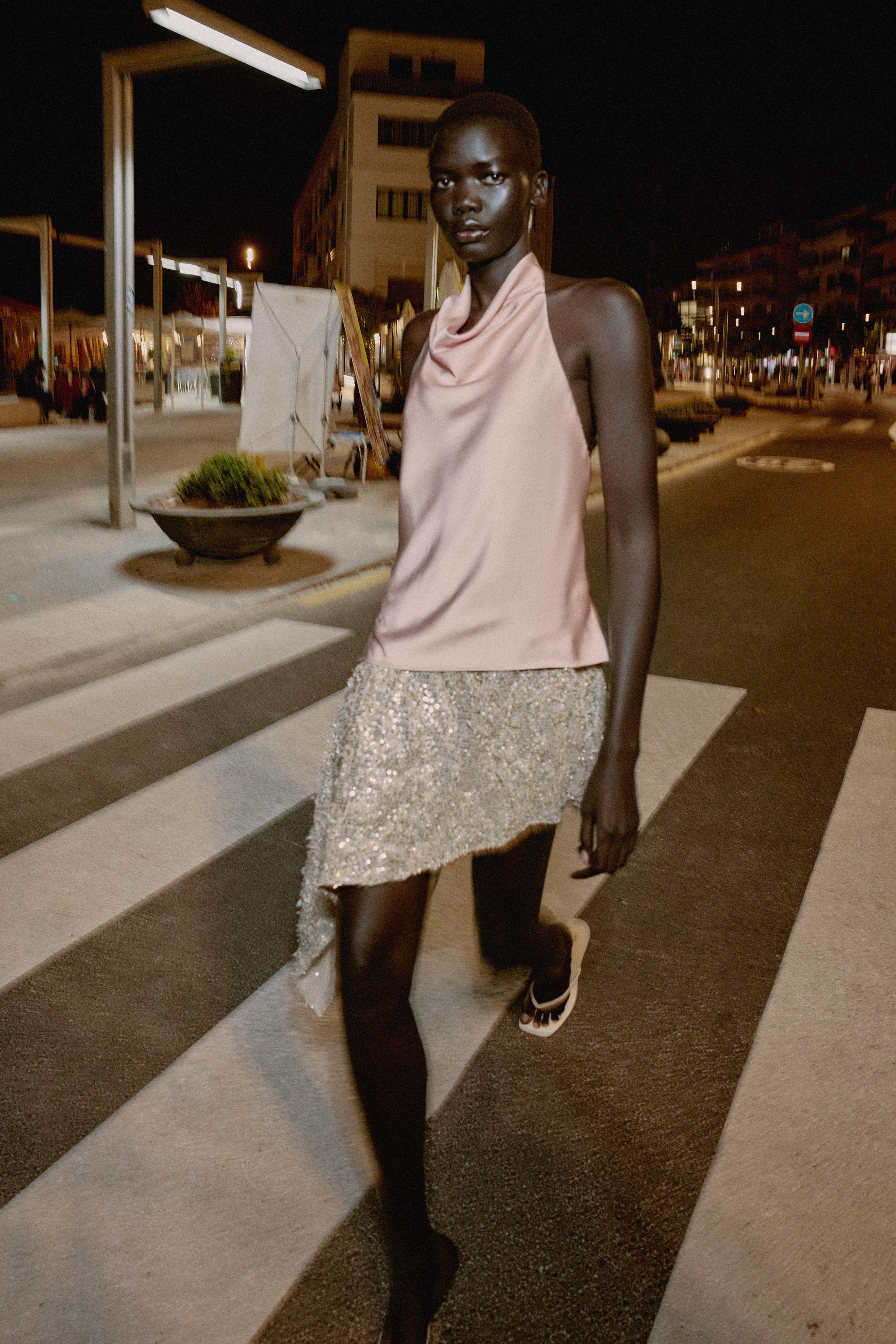 COMBINATION SEQUIN MIDI DRESS