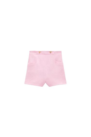 TEXTURED WEAVE SHORTS WITH BUTTONS