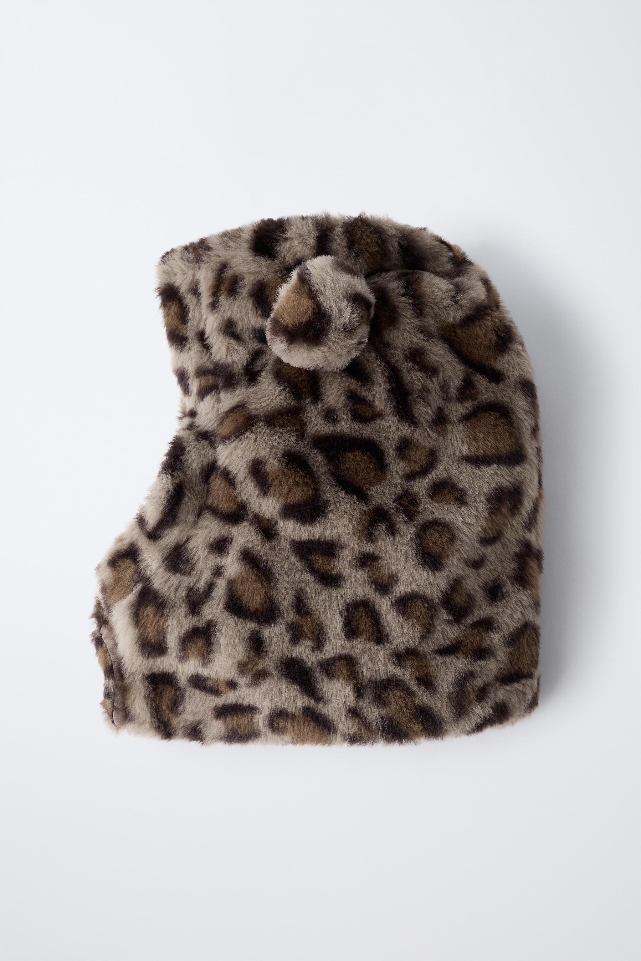 FAUX FUR ANIMAL PRINT EARS HOOD