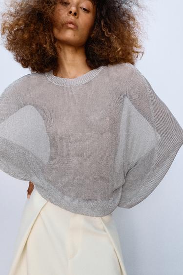 METALLIC THREAD KNIT JUMPER - Silver by Zara