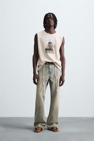 PRINTED KNIT TANK TOP - Light sand by Zara