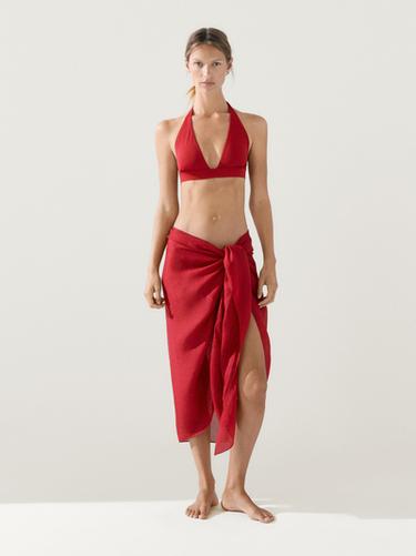 Falda pareo 100% ramio - Rojo de Zara