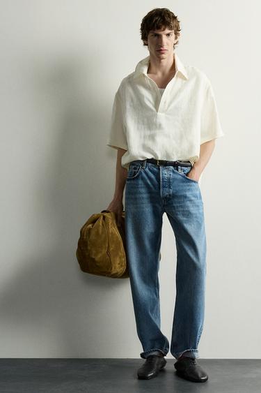 BOXY FIT 100% LINEN POLO SHIRT - Ecru by Zara