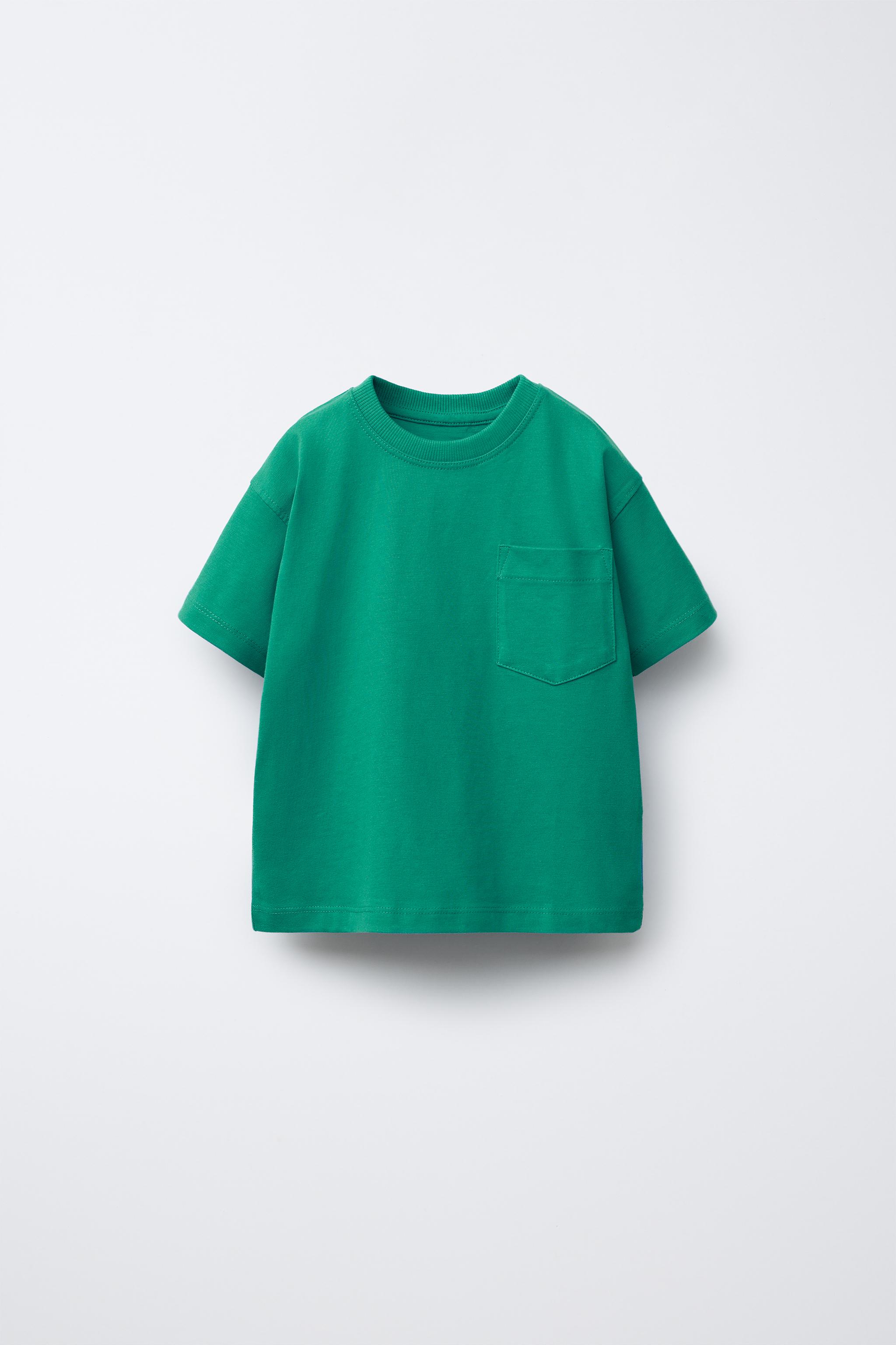無地ポケット付きTシャツ - エメラルドグリーン | ZARA Japan