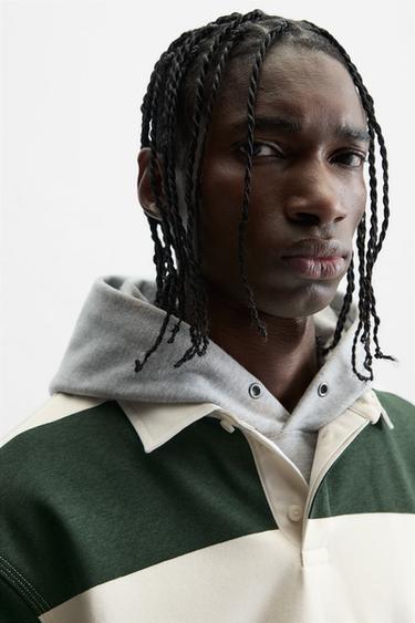 SWEAT POLO COL CONTRASTANT - Écru / Vert de Zara - Image 4